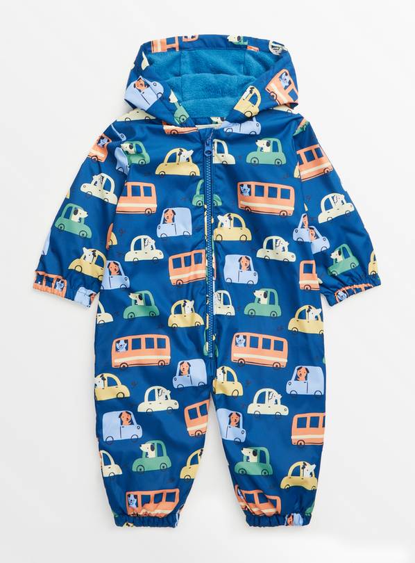 Navy Animal Transport Print Puddlesuit Up to 3 mths